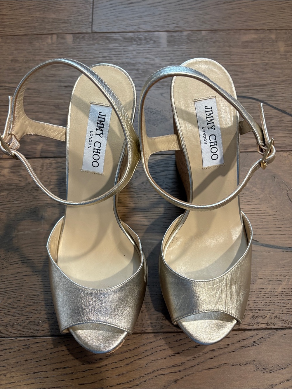 Jimmy Choo Metallic Gold Open-Toe Ankle Strap Sandals